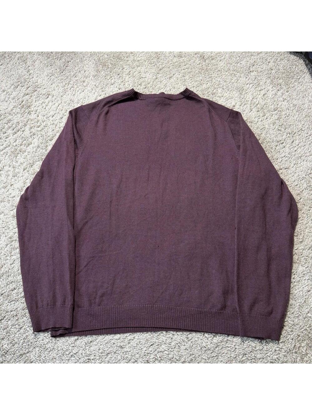 Pronto Uomo Men's 100% Extra Fine Merino Wool V-neck Sweater Size XL Purple - Picture 5 of 5